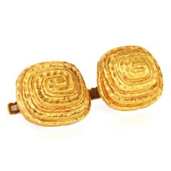 David Webb Vintage 18K Yellow Gold Spiral Greek Pattern Large Cufflinks