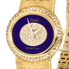 Piaget Vintage  Diamond Lapis Lazuli 18K Yellow Gold Oval Quartz Watch