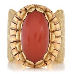 Buccellati Vintage Red Coral 18K Yellow Gold Retro Wide Cuff Cocktail Ring