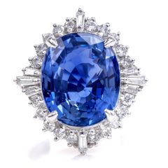 GIA 8.04ct Blue Sapphire Diamond Platinum Ballerina Halo Cocktail Ring 
