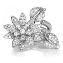 Estate Diamond 18K White Gold Flower Leaf Double Link Band Convertible Ring