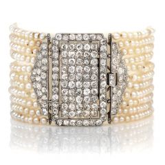 Cartier Antique Diamond Pearl Platinum Cluster Multi Strand Bracelet
