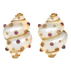 MAZ Vintage Ruby Sell 18K Yellow Gold Large Clip On Earrings