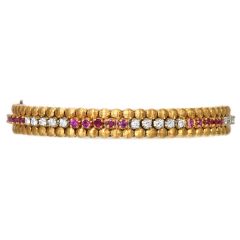 Corletto Italian Diamond Ruby 18K Yellow Gold Bead Link Bracelet 
