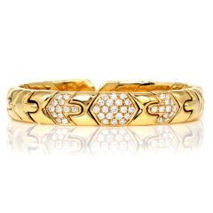 Bvlgari Parentesi Diamond 18K Yellow Gold Link Cuff Bangle Bracelet