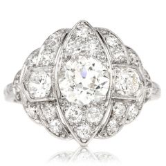 Antique Art Deco 2.10cts Old Diamond Platinum Navette Engagement Ring