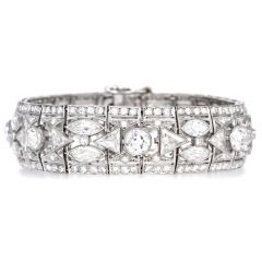 Vintage Art Deco 27.90cts Diamond Platinum Geometric Wide Stunning Link Bracelet