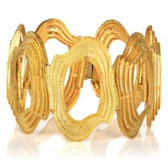 Italian Retro 18K Yellow Gold Large Cushion Textured Link Bracelet