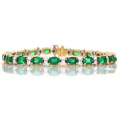 Estate 11.00ct Emerald Diamond 18K Yellow Gold Tennis Line Link Bracelet