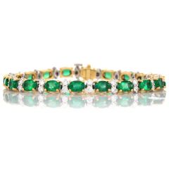 Estate 11.00ct Emerald Diamond 18K Yellow Gold Tennis Line Link Bracelet