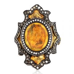 Designer Savan Bicakci Diamond Citrine 24K Gold Silver Ring 