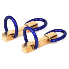 Vintage Retro Blue Enamel 18K Yellow Gold Horsebit Men's Cufflinks