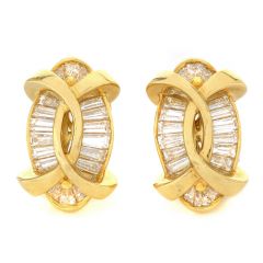Retro Vintage Diamond 18K Yellow Gold Bypass Oval Clip On Earrings