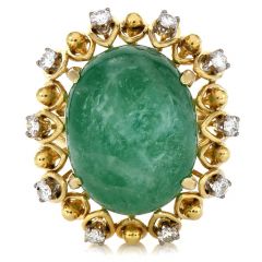 Estate GIA Green Beryl Diamond 18K Yellow Gold Flower Unique Cocktail Ring