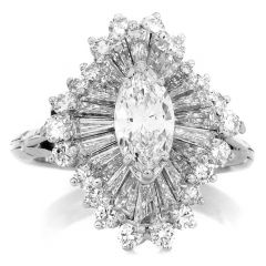 Estate Marquise Diamond Platinum Ballerina Adjustable Shank Cocktail Ring
