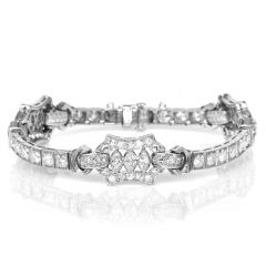 Vintage Art Deco Diamond Platinum Delicate Square Link Bracelet 
