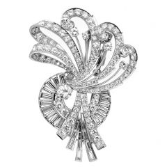 Vintage 9.25cts Diamond Platinum Flower Wing Ribbon Brooch Pin