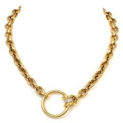 1980's Chic Italian Solid 18k Gold Diamond Choker Chain Necklace