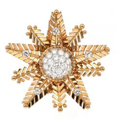 Vintage French Snowflake 18K Rose Gold Diamond Cluster Pin| Dover Jewelry 