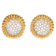 Designer Retro Diamond  18K Gold Cluster Sunflower Clip On Earrings 