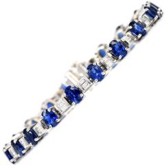 Estate 11.75cts Baguettes Diamond Oval Sapphire 18k Gold  Bracelet