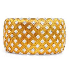 Estate Diamond 18K Yellow Gold Rigato Wide Cuff Bangle Bracelet 