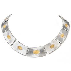 Buccellati  Rigato 18k Gold Silver Flat Wide Link Choker Necklace