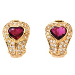 GIA Ruby Diamond 18K Yellow Gold Retro Clip-On Earrings