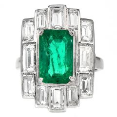 Modern 5.06cts Colombian Emerald Diamond Baguette  Platinum Ring