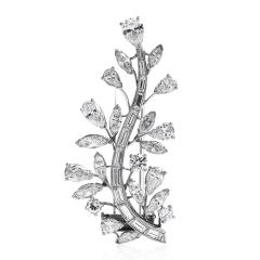 CARTIER Vintage 6.50cts Diamond Platinum Botanical Pin - Dover Jewelry
