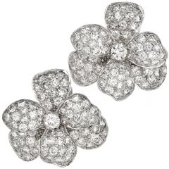 Estate 6.50 cts Diamond 18K White Gold Sparkly Flower Clip-On Earrings