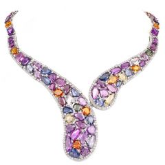  Multicolor Natural No-Heat GIA Sapphire Diamond 18K Gold  Necklace