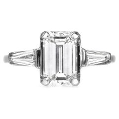 GIA 2.12ct Emerald Cut Diamond 14K White Gold Three Stone Engagement Ring