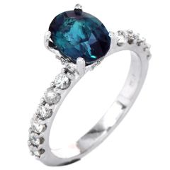 Alexandrite Diamond Hidden Halo 14K White Gold Engagement Ring