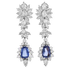 22.77cts No-Heat Sapphire Diamond Platinum  Drop Earrings