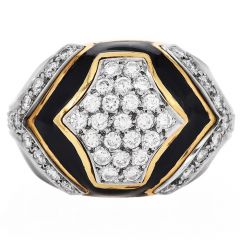 Estate Diamond Onyx 18K Gold Dome Statement Ring- Dover Jewelry
