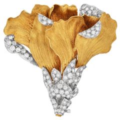 Vintage 3 carat Diamond 18K Gold Tulip Flower Brooch Pin-Dover Jewelry
