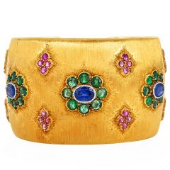 Mario Buccellati 18K Gold Precious Gemstone Cuff Bracelet- Dover Jewelry
