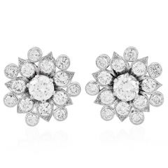 Estate 6.0 carat Diamond Platinum Flower Stud Earrings-Dover Jewelry
