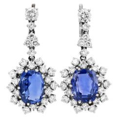 Sri Lanka GIA No Heat Sapphire  15.86cts Diamond Drop Earrings