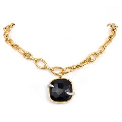 Pomellato Victoria Cushion-Cut  Black Jet  18K  Gold Chain Link Necklace