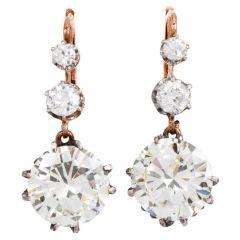 Vintage 9.43 Carat Round Diamond 18k Gold Dangling Earrings|Dover Jewelry|