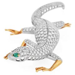 GARAVELLI Diamond 7.92cts Emerald 18K Gold Lizard Pin-Dover Jewelry