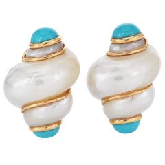 MAZ Vintage Turquoise Shell 14k Gold Clip-On Earrings