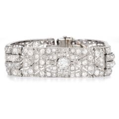 Vintage Art Deco 14.75cts Diamond Platinum Wide Link Bracelet 