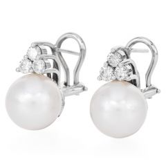 Classic 11mm Pearl Diamond 18K White Gold  Clip On Earrings