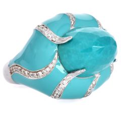 Estate Diamond Faceted Turquoise Dome 18K Statement Ring-Dover Jewelry