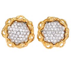 Vintage 3.25cttw Diamond 18K Gold Sunflower Motif Earrings