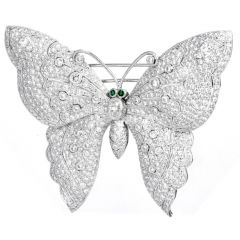 Estate Butterfly Brooch Pendant Platinum Diamond 10.90cts Emerald|DoverJewelry|