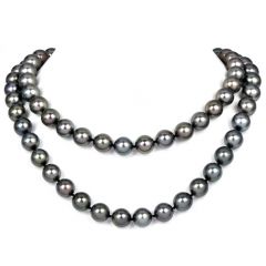 Long 13-10mm South Sea Pearl Diamond Round Gold Clasp Necklace